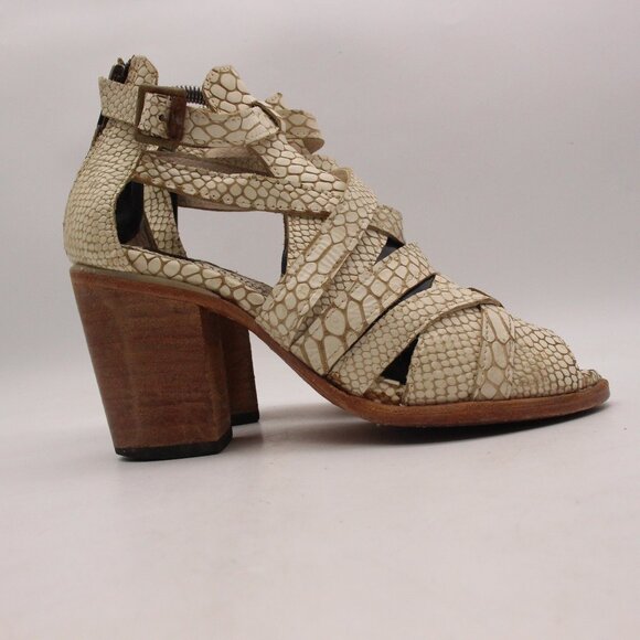 Freebird By Steven Cream Leather Croco Claw Women’s 9 Strappy Sandals Block Heel - Picture 1 of 12